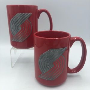 Portland Trailblazers Pewter Logo Red Mug Set NWT